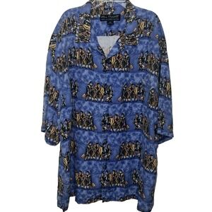 Guy Buffet Silk Golf Shirt Mens XXL Blue Novelty Print Button Up Luxury‎ E30